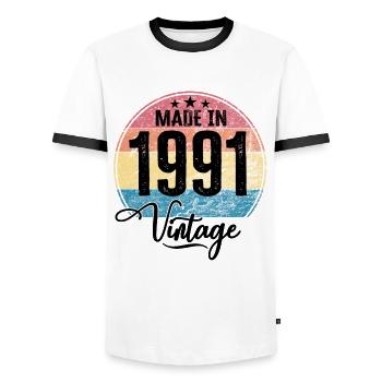 Vintage Made in 1991 Geburtsjahr 1991 Geburtstag - Männer Kontrast-T-Shirt - Weiß/Schwarz - Vorne - AI Model Female 172 light (172cm) & AI Model Male 178 dark (178cm)