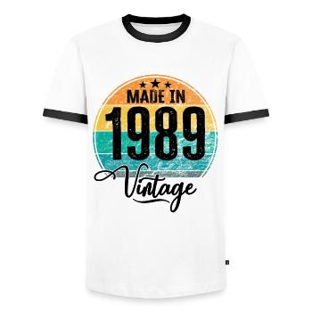 Vintage Made in 1989 Geburtsjahr 1989 Geburtstag - Männer Kontrast-T-Shirt - Weiß/Schwarz - Vorne - AI Model Female 172 light (172cm) & AI Model Male 178 dark (178cm)