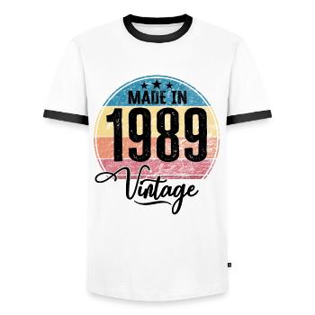Vintage Made in 1989 Geburtsjahr 1989 Geburtstag - Männer Kontrast-T-Shirt - Weiß/Schwarz - Vorne - AI Model Female 172 light (172cm) & AI Model Male 178 dark (178cm)