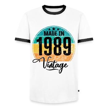 Vintage Made in 1989 Geburtsjahr 1989 Geburtstag - Männer Kontrast-T-Shirt - Weiß/Schwarz - Vorne - AI Model Female 172 light (172cm) & AI Model Male 178 dark (178cm)