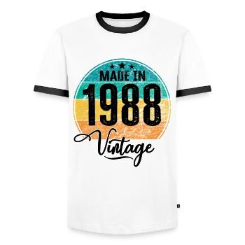 Millésime Fabriqué en 1988 Année de naissance 1988 Anniversaire - T-shirt contrasté Homme - blanc/noir - Devant - AI Model Female 172 light (172cm) & AI Model Male 178 dark (178cm)