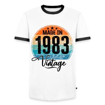 Vintage Fabriqué en 1983 Année de naissance 1983 Anniversaire - T-shirt contrasté Homme - blanc/noir - Devant - AI Model Female 172 light (172cm) & AI Model Male 178 dark (178cm)
