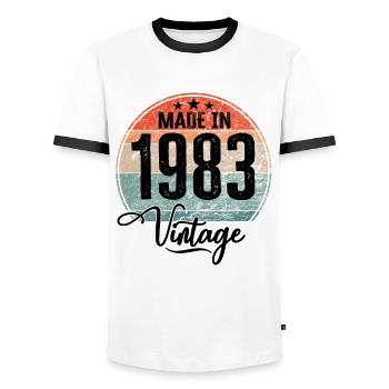 Vintage Fabriqué en 1983 Année de naissance 1983 Anniversaire - T-shirt contrasté Homme - blanc/noir - Devant - AI Model Female 172 light (172cm) & AI Model Male 178 dark (178cm)
