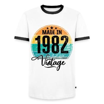 Vintage Made in 1982 Year of birth 1982 Birthday - Men's Ringer Shirt - white/black - Front - AI Model Female 172 light (172cm) & AI Model Male 178 dark (178cm)