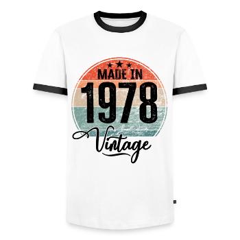 Vintage Made in 1978 Year of birth 1978 Birthday - Men's Ringer Shirt - white/black - Front - AI Model Female 172 light (172cm) & AI Model Male 178 dark (178cm)