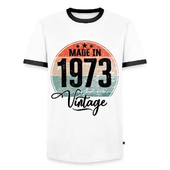 Vintage Made in 1973 Geburtsjahr 1973 Geburtstag - Männer Kontrast-T-Shirt - Weiß/Schwarz - Vorne - AI Model Female 172 light (172cm) & AI Model Male 178 dark (178cm)