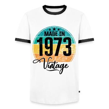 Vintage Made in 1973 Geburtsjahr 1973 Geburtstag - Männer Kontrast-T-Shirt - Weiß/Schwarz - Vorne - AI Model Female 172 light (172cm) & AI Model Male 178 dark (178cm)