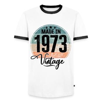 Vintage Made in 1973 Geburtsjahr 1973 Geburtstag - Männer Kontrast-T-Shirt - Weiß/Schwarz - Vorne - AI Model Female 172 light (172cm) & AI Model Male 178 dark (178cm)