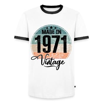 Vintage Made in 1971 Year of birth 1971 Birthday - Men's Ringer Shirt - white/black - Front - AI Model Female 172 light (172cm) & AI Model Male 178 dark (178cm)