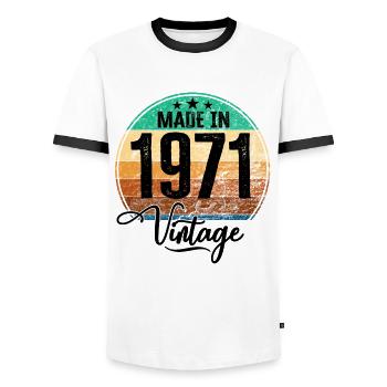 Vintage Made in 1971 Year of birth 1971 Birthday - Men's Ringer Shirt - white/black - Front - AI Model Female 172 light (172cm) & AI Model Male 178 dark (178cm)
