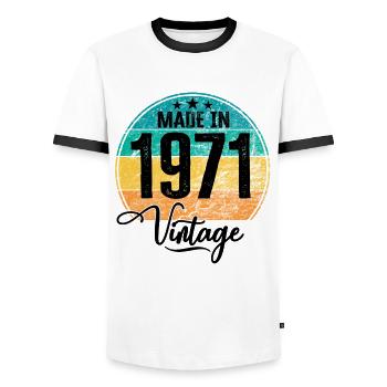 Vintage Made in 1971 Year of birth 1971 Birthday - Men's Ringer Shirt - white/black - Front - AI Model Female 172 light (172cm) & AI Model Male 178 dark (178cm)