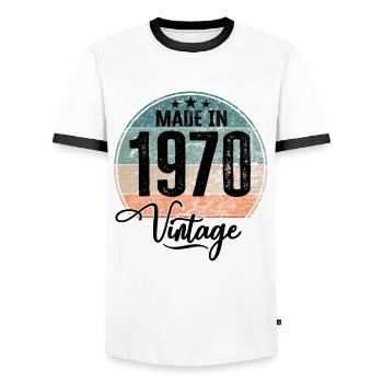 Vintage Made in 1970 Geburtsjahr 1970 Geburtstag - Männer Kontrast-T-Shirt - Weiß/Schwarz - Vorne - AI Model Female 172 light (172cm) & AI Model Male 178 dark (178cm)