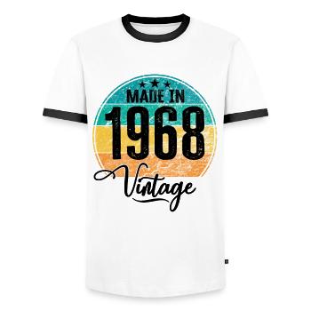 Millésime Fabriqué en 1968 Année de naissance 1968 Anniversaire - T-shirt contrasté Homme - blanc/noir - Devant - AI Model Female 172 light (172cm) & AI Model Male 178 dark (178cm)