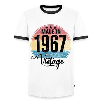 Vintage Made in 1967 Year of birth 1967 Birthday - Men's Ringer Shirt - white/black - Front - AI Model Female 172 light (172cm) & AI Model Male 178 dark (178cm)