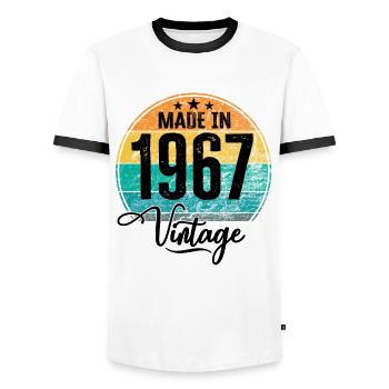 Vintage Made in 1967 Year of birth 1967 Birthday - Men's Ringer Shirt - white/black - Front - AI Model Female 172 light (172cm) & AI Model Male 178 dark (178cm)