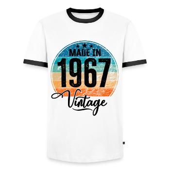 Vintage Made in 1967 Year of birth 1967 Birthday - Men's Ringer Shirt - white/black - Front - AI Model Female 172 light (172cm) & AI Model Male 178 dark (178cm)