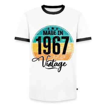 Vintage Made in 1967 Year of birth 1967 Birthday - Men's Ringer Shirt - white/black - Front - AI Model Female 172 light (172cm) & AI Model Male 178 dark (178cm)