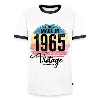 Millésime Fabriqué en 1965 Année de naissance 1965 Anniversaire - T-shirt contrasté Homme - blanc/noir - Devant - AI Model Female 172 light (172cm) & AI Model Male 178 dark (178cm)