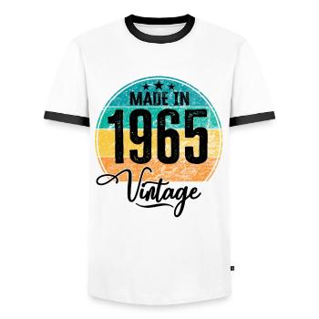Millésime Fabriqué en 1965 Année de naissance 1965 Anniversaire - T-shirt contrasté Homme - blanc/noir - Devant - AI Model Female 172 light (172cm) & AI Model Male 178 dark (178cm)