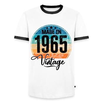 Millésime Fabriqué en 1965 Année de naissance 1965 Anniversaire - T-shirt contrasté Homme - blanc/noir - Devant - AI Model Female 172 light (172cm) & AI Model Male 178 dark (178cm)
