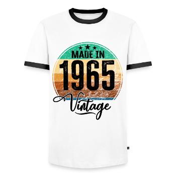 Millésime Fabriqué en 1965 Année de naissance 1965 Anniversaire - T-shirt contrasté Homme - blanc/noir - Devant - AI Model Female 172 light (172cm) & AI Model Male 178 dark (178cm)