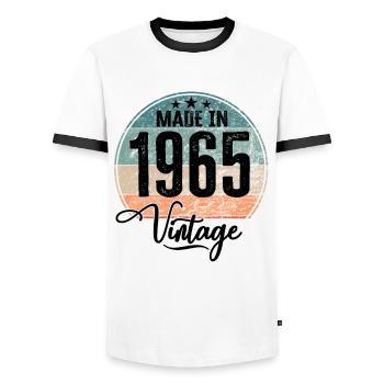 Millésime Fabriqué en 1965 Année de naissance 1965 Anniversaire - T-shirt contrasté Homme - blanc/noir - Devant - AI Model Female 172 light (172cm) & AI Model Male 178 dark (178cm)