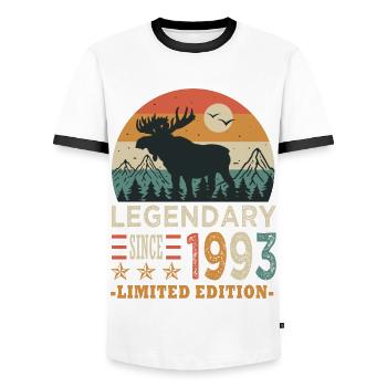 1993 legendary anniversary 30 years - Men's Ringer Shirt - white/black - Front - AI Model Female 172 light (172cm) & AI Model Male 178 dark (178cm)