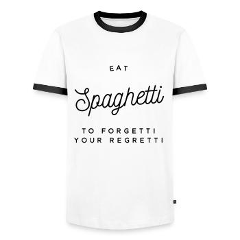 manger des spaghettis pour oublier vos regrettés - T-shirt contrasté Homme - blanc/noir - Devant - AI Model Female 172 light (172cm) & AI Model Male 178 dark (178cm)
