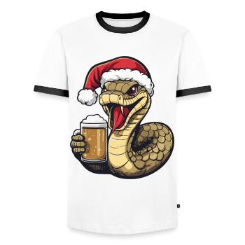 Schlange Kobra Weihnachten Bier Lustig - Männer Kontrast-T-Shirt - Weiß/Schwarz - Vorne - AI Model Female 172 light (172cm) & AI Model Male 178 dark (178cm)