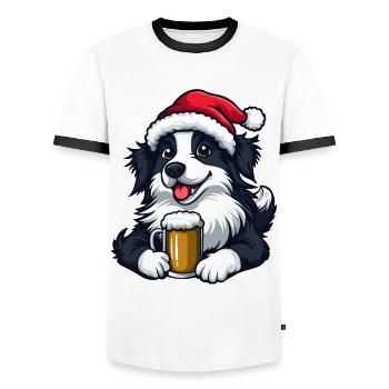 Border Collie Hund Weihnachten Bier Lustig - Männer Kontrast-T-Shirt - Weiß/Schwarz - Vorne - AI Model Female 172 light (172cm) & AI Model Male 178 dark (178cm)