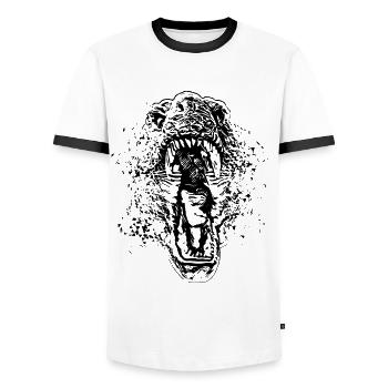 T-Rex - Men's Ringer Shirt - white/black - Front - AI Model Female 172 light (172cm) & AI Model Male 178 dark (178cm)
