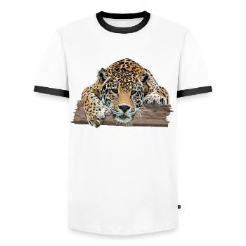Jaguar - Men's Ringer Shirt - white/black - Front - AI Model Female 172 light (172cm) & AI Model Male 178 dark (178cm)