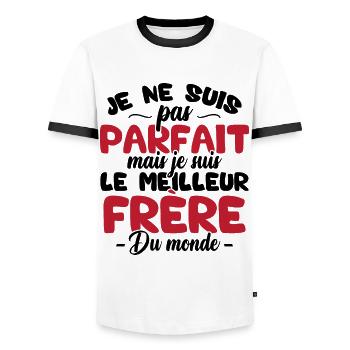 Pas parfait mais le meilleur frère du monde - T-shirt contrasté Homme - blanc/noir - Devant - AI Model Female 172 light (172cm) & AI Model Male 178 dark (178cm)