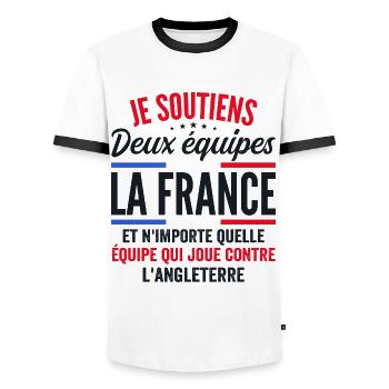 Je Soutiens Deux équipes la France - T-shirt contrasté Homme - blanc/noir - Devant - AI Model Female 172 light (172cm) & AI Model Male 178 dark (178cm)
