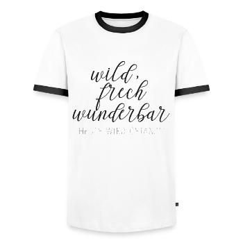 wild frech wunderbar - Männer Kontrast-T-Shirt - Weiß/Schwarz - Vorne - AI Model Female 172 light (172cm) & AI Model Male 178 dark (178cm)