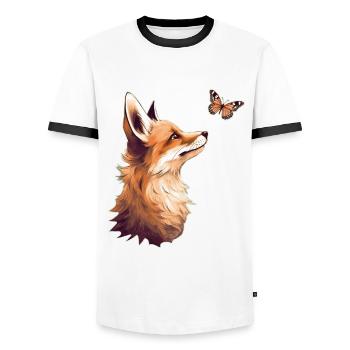 Fox with butterfly - Men's Ringer Shirt - white/black - Front - AI Model Female 172 light (172cm) & AI Model Male 178 dark (178cm)
