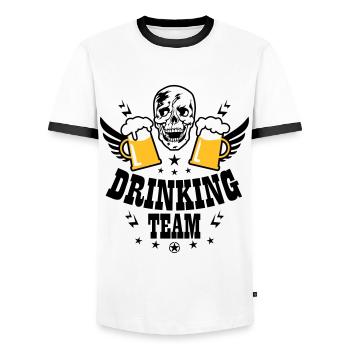 83 Totenkopf Skull 2 Bier DRINKING TEAM Beer - Männer Kontrast-T-Shirt - Weiß/Schwarz - Vorne - AI Model Female 172 light (172cm) & AI Model Male 178 dark (178cm)