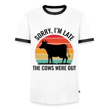 Cows Farming Farmer Farm Agriculture Vintage Retro - Men's Ringer Shirt - white/black - Front - AI Model Female 172 light (172cm) & AI Model Male 178 dark (178cm)