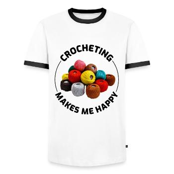Crocheting Crochet Knitting Crocheter Funny - Men's Ringer Shirt - white/black - Front - AI Model Female 172 light (172cm) & AI Model Male 178 dark (178cm)