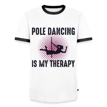 Pole Sport Dance Dancer Competition Acrobatics - Men's Ringer Shirt - white/black - Front - AI Model Female 172 light (172cm) & AI Model Male 178 dark (178cm)