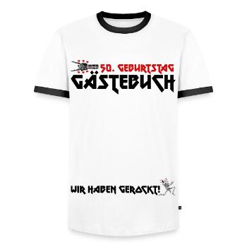 Gästebuch 50. Geburtstag Rock Fans Party Shirt - Männer Kontrast-T-Shirt - Weiß/Schwarz - Vorne - AI Model Female 172 light (172cm) & AI Model Male 178 dark (178cm)