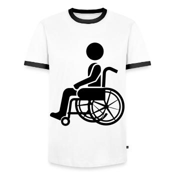 Man in wheelchair accessibility - Men's Ringer Shirt - white/black - Front - AI Model Female 172 light (172cm) & AI Model Male 178 dark (178cm)