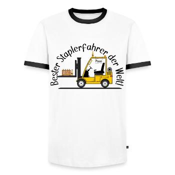 Staplerfahrer mit Bier beste Staplerfahrer - Männer Kontrast-T-Shirt - Weiß/Schwarz - Vorne - AI Model Female 172 light (172cm) & AI Model Male 178 dark (178cm)