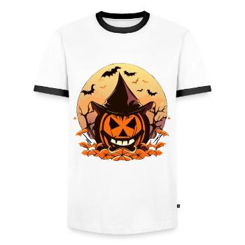 Pumpkin-Lit Spooky Halloween Night - Men's Ringer Shirt - white/black - Front - AI Model Female 172 light (172cm) & AI Model Male 178 dark (178cm)