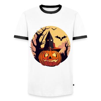 Nuit hantée d'Halloween au clair de lune - T-shirt contrasté Homme - blanc/noir - Devant - AI Model Female 172 light (172cm) & AI Model Male 178 dark (178cm)