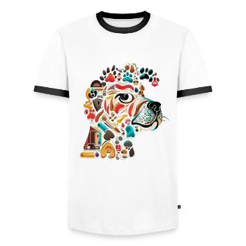 Collage d’empreintes de patte : Délice des amoureux des chiens - T-shirt contrasté Homme - blanc/noir - Devant - AI Model Female 172 light (172cm) & AI Model Male 178 dark (178cm)