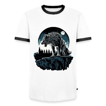 Majestic Wolf Under Moonlight - Men's Ringer Shirt - white/black - Front - AI Model Female 172 light (172cm) & AI Model Male 178 dark (178cm)