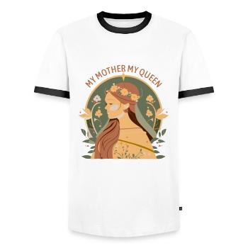 Celebrating Mom My Mother My Queen - Men's Ringer Shirt - white/black - Front - AI Model Female 172 light (172cm) & AI Model Male 178 dark (178cm)