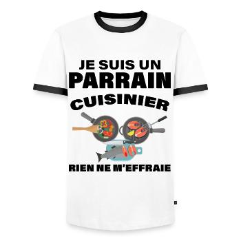 Parrain à La Cuisine C'est Le Meilleur - T-shirt contrasté Homme - blanc/noir - Devant - AI Model Female 172 light (172cm) & AI Model Male 178 dark (178cm)