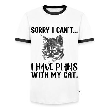 Cat Meow Funny Fun Cat Lady T-Shirt - T-shirt contrasté Homme - blanc/noir - Devant - AI Model Female 172 light (172cm) & AI Model Male 178 dark (178cm)